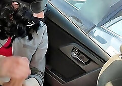 Risky Flashing at a Supermarket Parking Lot With Blindfolds And Cumshot