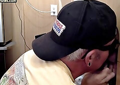 Mature gay at the glory hole fucked by a chubby stud in a sling