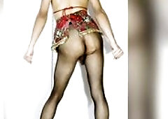 Femboy trans Dance with heels and fishnet nylons a the sissy homo male