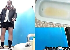 Japanese babes pee and get filmed doing it in the bathroom