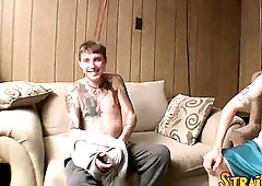 unshaved thugs tug their chisels together and synchronize cumming