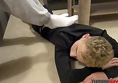 Kinky guy sniffing feet and tugging