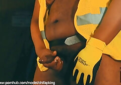 Wordy Obese Black Construction Employee Milks BIG BLACK COCK and Ejaculates Rigid, Part two
