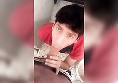 Blow job in public baths ends with cum on face