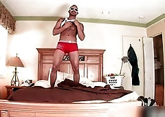 Sexy gay stud stripping and pulling his dick