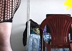 Crossdressing in Sexy Net Dress