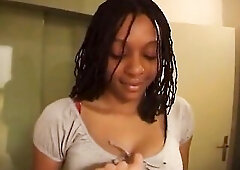 French black hotty with large butt gets pounded and jizzed on breasts in pov.