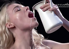 Cute white model Mary A drinks milk in the sexiest wat