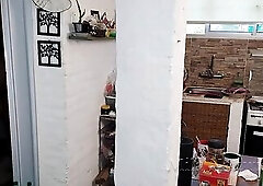 Real nudist pair cleaning the abode exposed. Bare pair cleaning the abode.