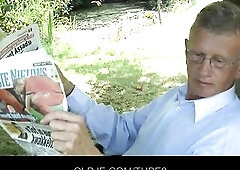 Gina Gerson undresses in front of old dude, masturbates foreplay and than sucks his cock with craving. Old guy can't resist so this guy widens we