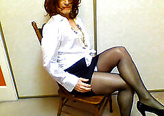 Steamy solo session with vintage crossdresser on a stool