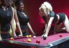 3 honeys try practicing for the snooker tournament but end up having wild gangbang