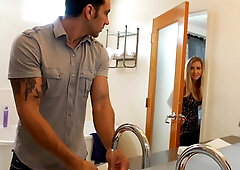 Horny girlfriend can't resist disturbing him