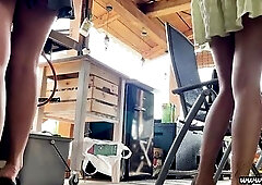 Short Petticoat Miniskirt wearing No Underclothes Taut Twat Exposed Butt Hawt Angels gather for Teasing Outdoor Party to Tease and Show