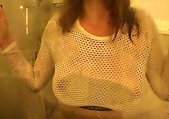 Shower Dance - Hawt Ginger Fleshly Shaking Large Natural Bazookas and Round Booty