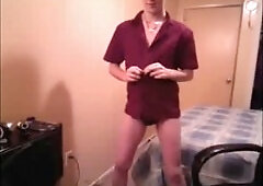 Adorable guy teases in underwear and socks before the big finish