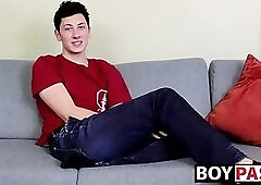 Cute twinkie jerks off after open minded interview