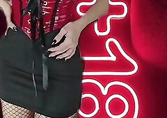 Mini skirt and black pantyhose