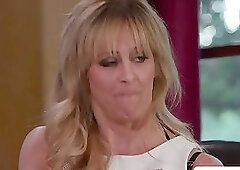 Horny Kenna sucks on Cheries wet pussy under the table