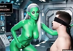 AI Generated Lascivious Alien Playgirl Blindfolds Captive Boy in UFO - Interstellar Screw SciFi Dream