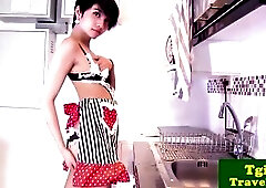 Tiny youthful ts Sofie in kitchen teasing