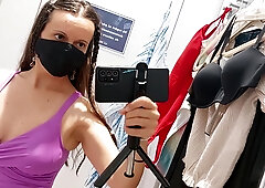 Amateur Wife Tries On Clothes In The Dressing Room. Hairy Pussy, Big Tits, Big Nip