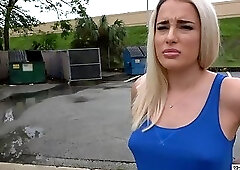 Mila plays with strangers dick for cash