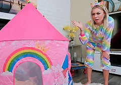 Alluring slender blonde Chloe Temple looks great from the side