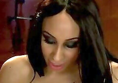 Honey Foxxx Uses Her Massive Hard Cock To Dominate Bound Trent Diesel In Intense Scene