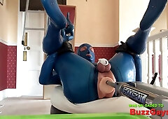 pvcsissy in chastity anal fucking machine 2