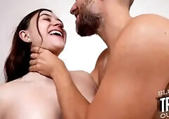 Amateur 21yo slut with medium boobs rides cock after casting