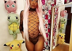 Sexually excited 18yo black LADYKAIYO showing off each curve in a one-piece bodysuit
