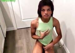 Flexible emo yoga tgirl Awquitesy enjoys her giant clit in this preview