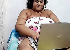 Stepmother is seen on the computer, that babe squirts and takes tons of cum in her throat.