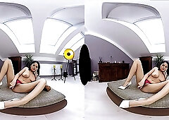 Horny brunette slut with nice tits plays with her toys