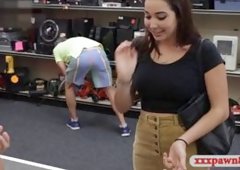 Hot coed lap dance and fucked at the pawnshop for cash