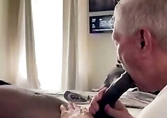 Naughty Grandpa Slurps Down Big Young Cock