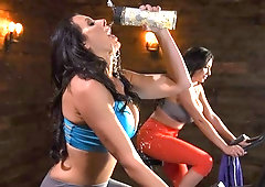 Sensual angels Ariella Ferrera and Reagan Foxx are fucking on the floor