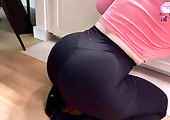 A cleaning lady in leggings takes a creampie in her snatch! HAWT GOLDEN-HAIRED AND LARGE BUTT!