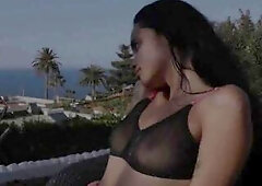 Pleasant Dulce knows how to get us sexy at the starting of the day. This babe came to the terrace in her nice-looking, ebony, watch-throughout underwa