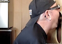 Raw glory hole action with mature DILF getting barebacked till he cums in mouth