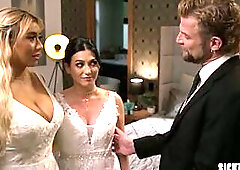 Kinky bride and hawt playgirl dropped to their knees and gave a oral sex previous to hardcore twat banging