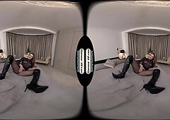 Antonia Jay Black Sheer Dress With Black Glossy Legwear & Xtra Special Vibrator Treat - 8k Vr