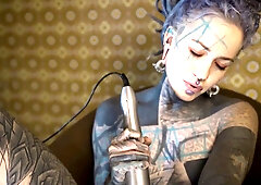 Tattooed Teen testing screw machine with her assfucking - fuck machine, gapes, climax, anal ,goth, punk,alt