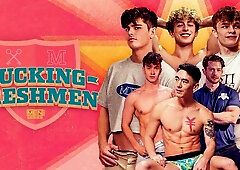 Two ard-dicked twinks are into freshmen fucking