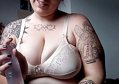 Horny babe with huge natural tits masturbates to orgasm