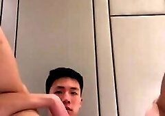 Asain twin straight plays his asshole with toys