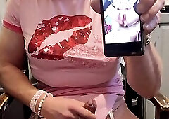 Watching porn and wanking my girl cock