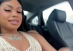 Car cumshot with crochet dress