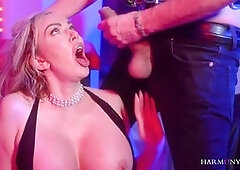 Huge-busted blonde sub Amber Jayne getting it good while Ian Scott takes charge